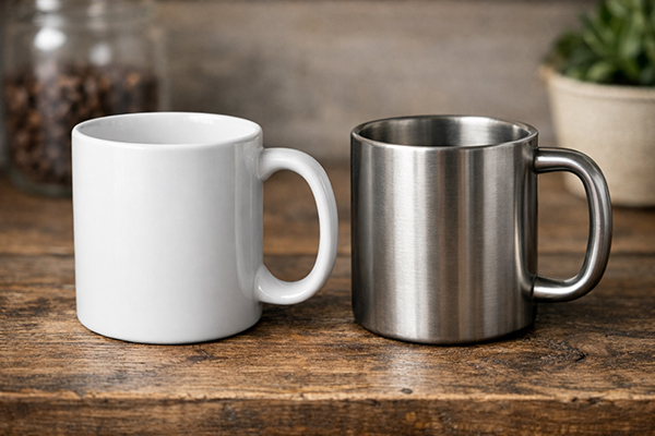 Read more about the article Perbandingan Mug Keramik dan Stainless Steel untuk Souvenir Corporate : Kelebihan, Kekurangan, dan Tips Memilih